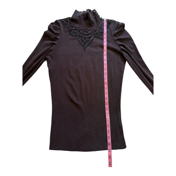 Nougat London Turtleneck Lace Front Long Sleeve Silk Sweater - Size 10 - Picture 10 of 14